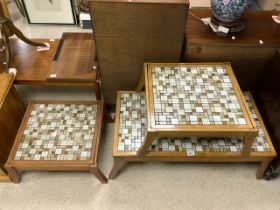 VINTAGE TILED COFFEE TABLE WITH TWO ADDTIONAL MATCHING TABLES