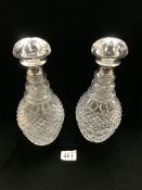 PAIR OF HALLMARKED COLLAR CRYSTAL DECANTERS BY A CHICK & SONS LTD 30CM