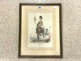 VINTAGE MILITARY PRINT 1ST REG-LIFE GUARDS STANDARD BEARER FRAMED AND GLAZED