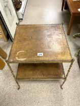 BAMBOO EFFECT BRASS TWO TIER TABLE WITH TOOLED LEATHER TOP