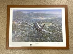 SIGNED BRITISH AIRWAYS PRINT (HONG KONG FINAL APPROACH) BY RONALD WONG 144/500 76 X 56CM