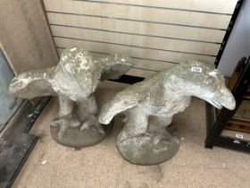 PAIR OF STONE GARDEN FIGURES OF EAGLES A/F 74 X 74CM