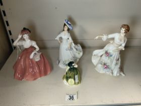 THREE ROYAL DOULTON FIGURES - HAZEL HN3167, ADELE HN2480, AND BUTTERCUP HN3268, AND A COALPORT