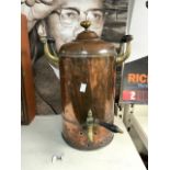 VICTORIAN COPPER HOT WATER URN WITH BRASS CARRYING HANDLES.