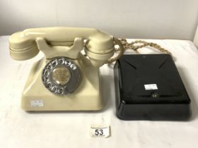 A 1950s VINTAGE GEC WHITE BAKERLITE TELEPHONE WITH WALL BOX.