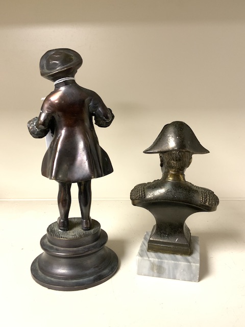 BRONZE FIGURE OF A YOUNG MAN WITH ACCORDION; 22CM AND A SPELTER BUST OF NAPOLEON; 15.5CM - Image 2 of 3