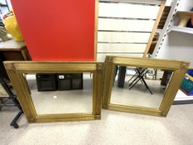 PAIR OF MODERN GILDED MIRRORS BOTH BEVELLED EDGED 80X70CM