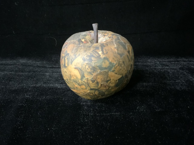 JIRI KOLAR - APPLE SCULPTURE COLLAGED WITH PRINTED PAPER. - Image 3 of 6