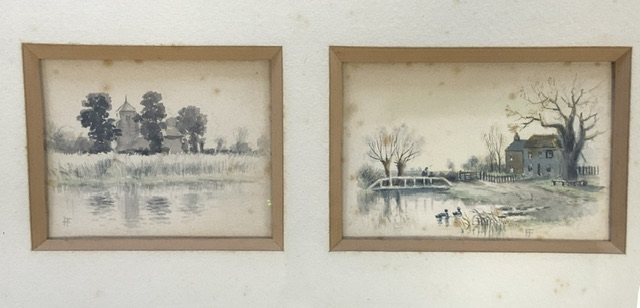 FF MONOGRAMMED WATERCOLOURS X 4 AS FRAMED AND GLAZED 75 X 31CM - Image 3 of 5