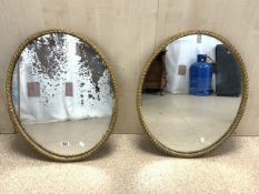 PAIR OF ANTIQUE OVAL MERCURY WALL MIRRORS 64 X 51CM