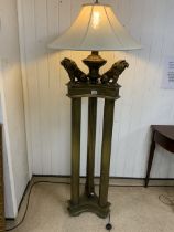 BRONZED STANDARD LAMP AS THREE COLUMN'S WITH THREE LIONS BOUGHT FROM KESTERPORT 175CM