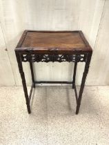 LATE 19TH-CENTURY BAMBOO-STYLED CARVED MAHOGANY SIDE TABLE, 44 X 33 X 63CM.