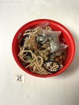 A QUANTITY OF COSTUME JEWELLERY,