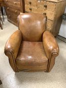 ART DECO 1930s BROWN LEATHER CLUB CHAIR