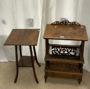 VINTAGE WALNUT CANTEBURY WITH VINTAGE TWO TIER OCASSIONAL TABLE