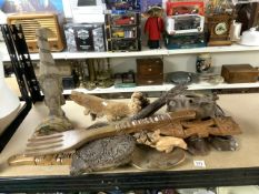 MIXED CARVED WOODEN ITEMS, INCLUDES AFRICAN MASKS AND MORE
