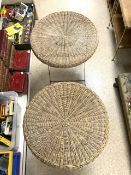 PAIR OF WICKER AND METAL FOLDING TABLES, PREVIOUSLY USED AS BEDSIDE TABLES