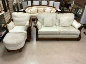 MULTIYORK THREE SEATER SOFA WITH WOOD FRAMED AND DOUBLE CANE SIDES WITH A MATCHING SINGLE CHAIR