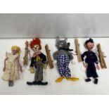 FOUR BOXED PELHAM PUPPETS POLICEMAN, WOLF, CLOWN AND A LADY