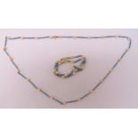 18ct gold, turquoise and pearl necklace and matching bracelet, approx total weight 43.5g