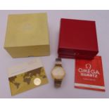 Omega Deville quartz gold plated gentlemans wristwatch to include box and documents