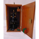 R Prior & Co brass mounted microscope in fitted wooden case with additional lenses