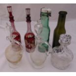 A quantity of decanters to include a pair of Bohemian red overlay, and two French glass bottles (7)