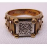 9ct yellow gold and diamond gentlemans ring, approx total weight 6.8g