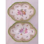 Two Nymphenberg porcelain reticulated hand painted oval dishes, marks to the bases, 28.5cm (d)