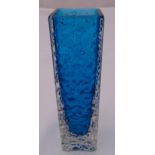 Whitefriars Kingfisher blue bark finish rectangular vase by Geoffrey Baxter, 17cm (h)