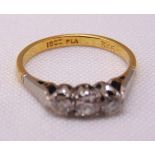 18ct yellow gold and platinum three stone diamond ring, approx total weight 2.0g