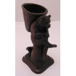 Fratin bronze figurine of a seated bear carrying a basket with a dog by his feet, signed to the