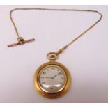 18ct yellow gold open face pocket watch with 9ct gold fob and chain, approx total weight 61.6g