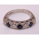 18ct white gold sapphire and diamond seven stone ring, approx total weight 3.9g