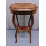 A mahogany oval side table with single drawer on cabriole legs with brass mounts, 77.5 x 25 x 33cm