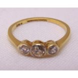 18ct yellow gold and platinum three stone diamond ring, approx total weight 1.9g