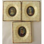 Three framed hand painted signed miniatures of ladies