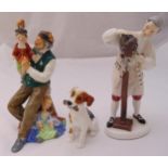 Royal Doulton figurines The Puppetmaker HN2253, The Wigmaker of Williamsburg HN2239 and a Dog