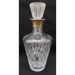 A cut glass decanter with drop stopper and hallmarked silver collar, 26cm (h)