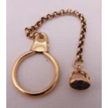 A gold key ring, chain and pendant, tested 9ct, approx total weight 8.3g