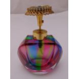 A vintage coloured glass atomiser of sectioned oval form, 11.5cm (h)
