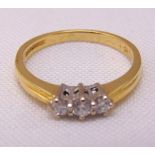 18ct yellow gold three stone diamond ring, approx total weight 3.1g