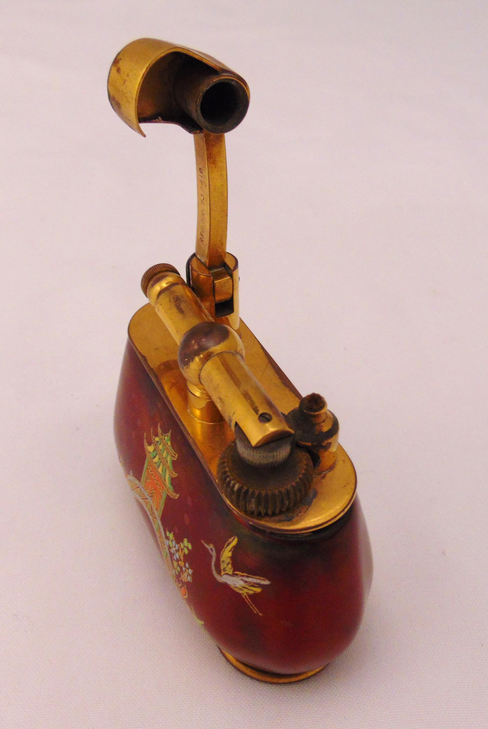 A Dunhill chinoiserie style table lighter decorated with oriental pavilions and bridges - Image 5 of 6