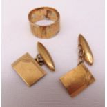 A pair of 9ct gold cufflinks and a 9ct gold ring, approx total weight 9.2g