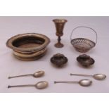 A quantity of silver to include a coaster, a Kiddush cup, a bonbon dish, two shell shaped salts