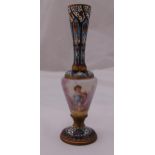 A Viennese champlev‚ and porcelain vase decorated with children in a landscape, 14cm (h)