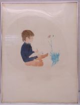 Patrick Proctor signed lithograph artist proof of a boy painting a flower, 53 x 34cm