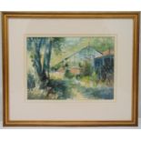 J L Wildig framed and glazed watercolour titled The Old Greenhouse, signed bottom right, label to