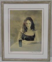 Bob Carlos Clark framed and glazed limited edition 6/50 print of a lady with a bottle of wine,
