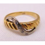 Gold and diamond crossover ring, tested 14ct, approx total weight 3.2g